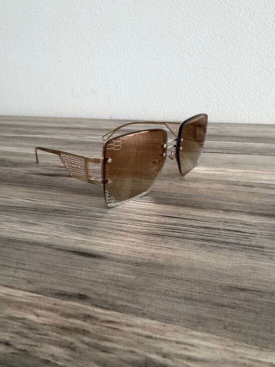 Bulgari Gold Frame Gradient Brown Square Sunglasses